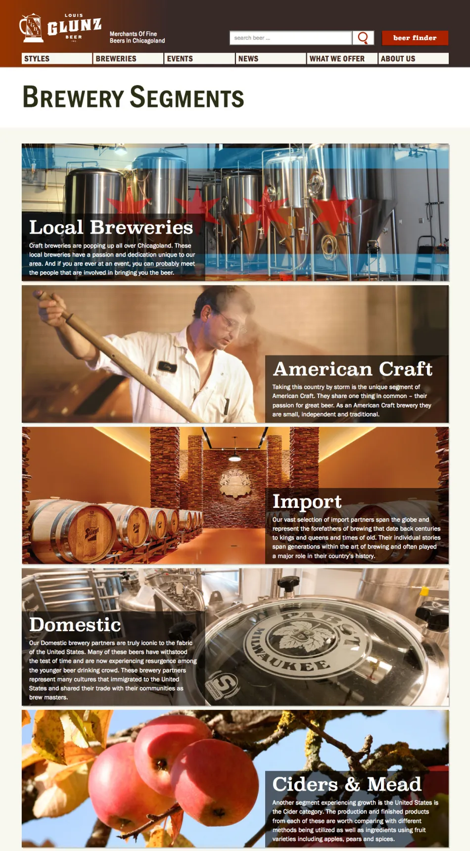 Brewery segments page for glunzbeers.com