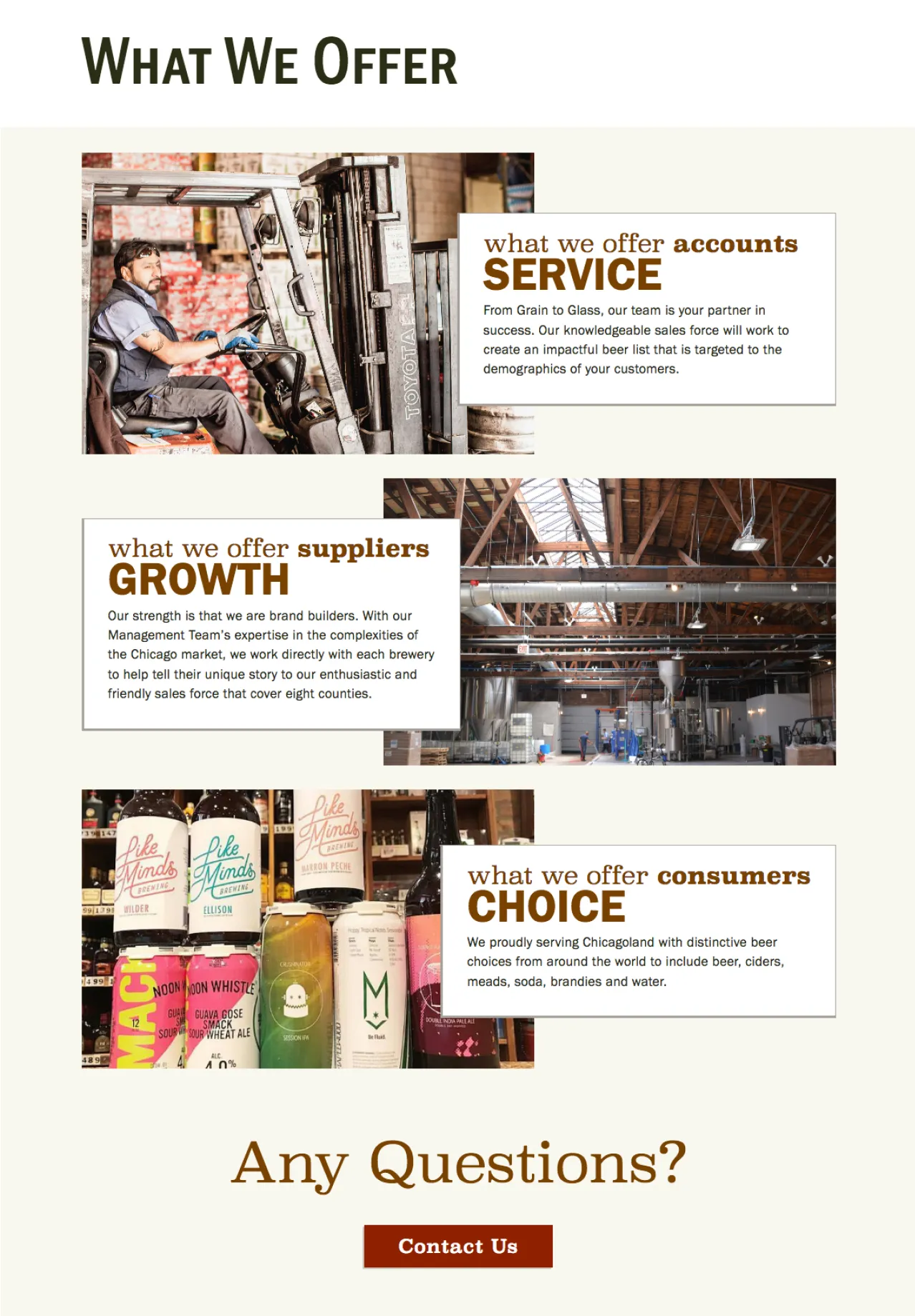 A landing page dedicated to telling what specifically Louis Glunz Beer Inc. has to offer accounts, suppliers and consumers.