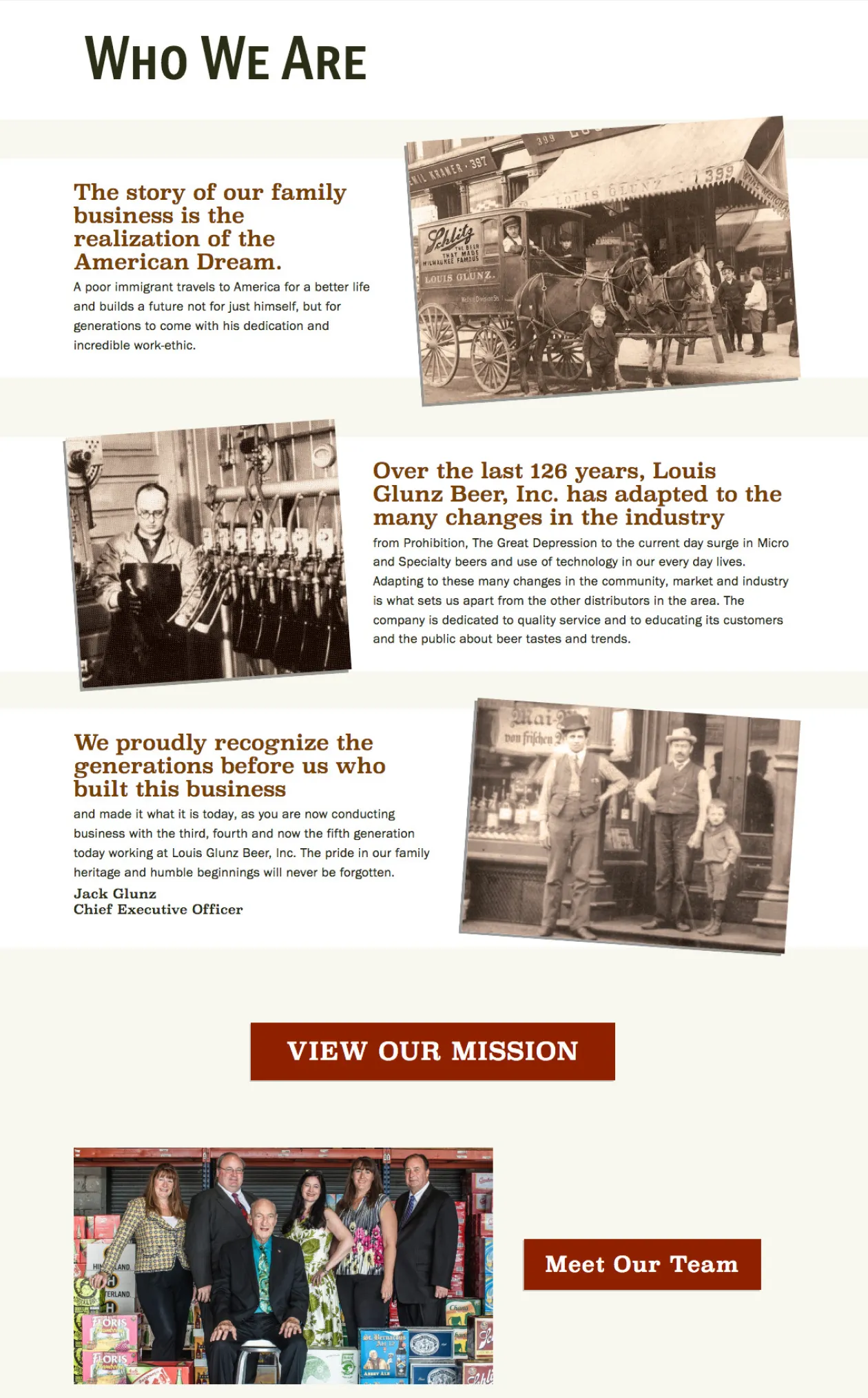 A landing page that tells the story of Louis Glunz Beer Inc.