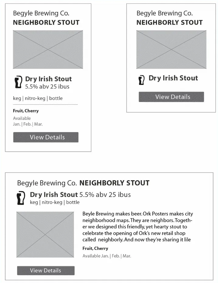 Product search cards wireframe for glunzbeers.com