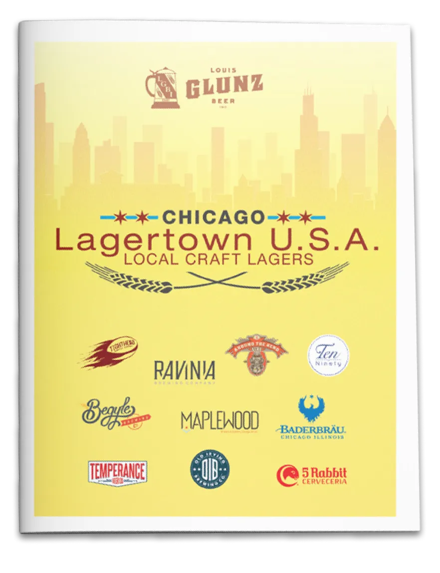 The Lagertown promotion as a small catalog, brochure featuring all the lagers of Chicago carried by Louis Glunz Beer Inc.