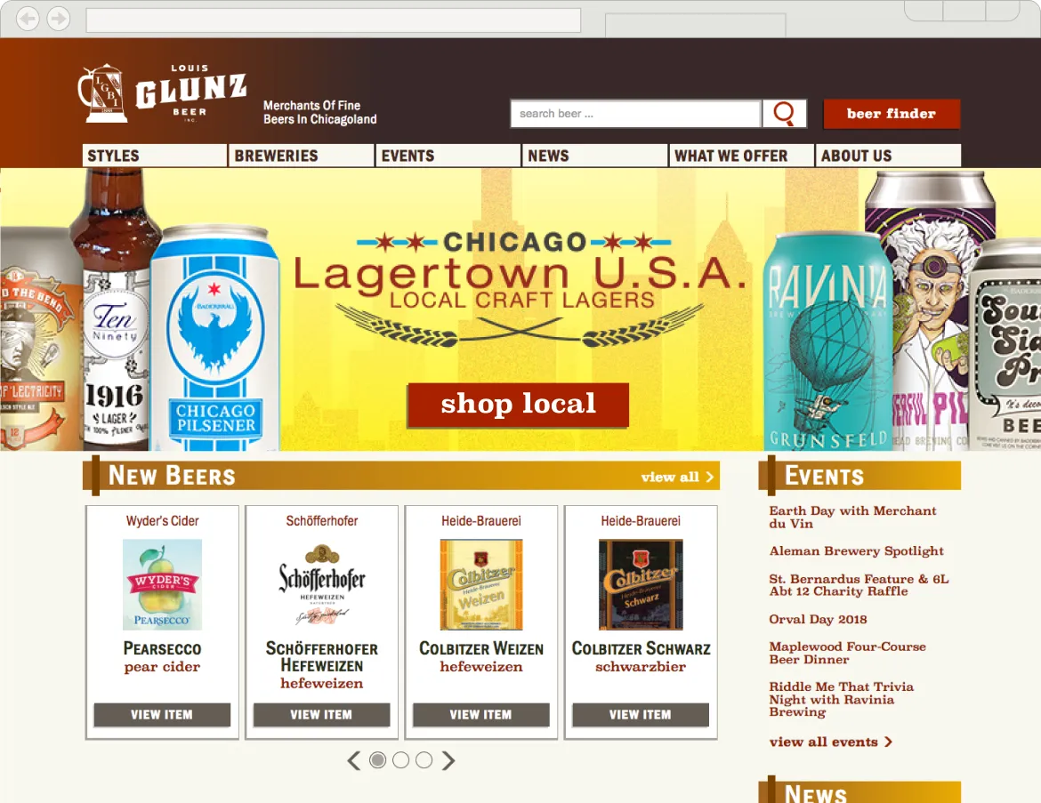 Lagertown U.S.A. - as a homepage graphic featuring bottles & cans or featured local Chicago lagers.